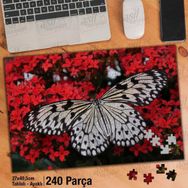 Asil Hobi Kırmızı Çiçekler-Büyük Desenli Kelebek Yapboz-Ayak Destekli Çerçeveli 240 Parça Puzzle