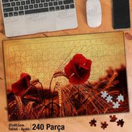 Asil Hobi Kırmızı Gelincik-Çiçek-Buğday Yapboz-Ayak Destekli Çerçeveli 240 Parça Puzzle
