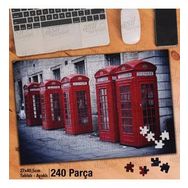Asil Hobi Kırmızı Telefon Kulubeleri-Retro Yapboz-Ayak Destekli Çerçeveli 240 Parça Puzzle