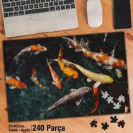 Asil Hobi Koi Balığı-Renkli Akvaryum Balıkları Yapboz-Ayak Destekli Çerçeveli 240 Parça Puzzle