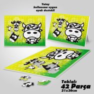 Asil Hobi Komik İnek Suratları-Hayvan Yapboz-Ayak Destekli Çerçeveli 42 Parça Puzzle