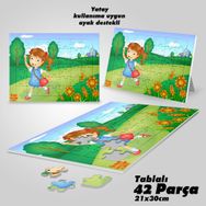Asil Hobi Koşan Mutlu Küçük Kız Yapboz-Ayak Destekli Çerçeveli 42 Parça Puzzle