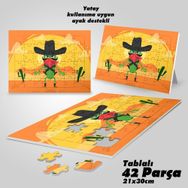 Asil Hobi Kovboy-Güneş-Kakdüs-Çöl-Çocuklar İçin Eğitici Yapboz-Ayak Destekli 42 Parça Puzzle