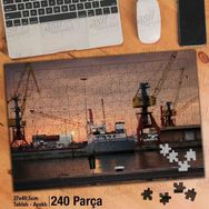 Asil Hobi Liman-Yük Gemileri-Gün Batımı Yapboz-Ayak Destekli Çerçeveli 240 Parça Puzzle