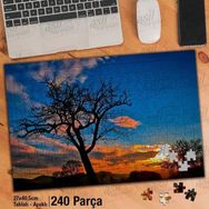 Asil Hobi Mavi Bulutlu Gökyüzü-Gün Batımı-Ağaçlar Yapboz-Ayak Destekli Çerçeveli 240 Parça Puzzle