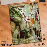 Asil Hobi Merdivenler-Taş Ev-Çiçekler-Manzara Yapboz-Ayak Destekli Çerçeveli 240 Parça Puzzle