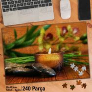 Asil Hobi Mum-Islak Spa Taşları-Çiçekler Yapboz-Ayak Destekli Çerçeveli 240 Parça Puzzle