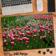Asil Hobi Pembe Lale Bahçesi-Doğa-Çiçek Yapboz-Ayak Destekli Çerçeveli 240 Parça Puzzle