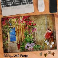 Asil Hobi Retro-Mavi Kapı-Renkli Çiçekler Yapboz-Ayak Destekli Çerçeveli 240 Parça Puzzle