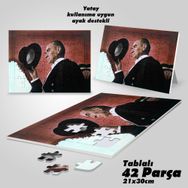Asil Hobi Şapka Çıkartan Mustafa Kemal Atatürk-Yapboz-Ayak Destekli Çerçeveli 42 Parça Puzzle