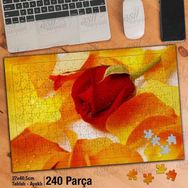 Asil Hobi Sarı Gül Yaprakları-Kırmızı Gül Gonca Yapboz-Ayak Destekli Çerçeveli 240 Parça Puzzle