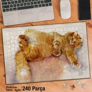 Asil Hobi Sarı Tüylü Kedi-Ressam-Çizim-Hayvan Yapboz-Ayak Destekli Çerçeveli 240 Parça Puzzle