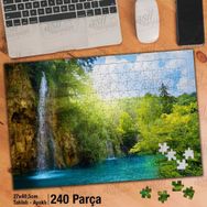 Asil Hobi Şelale-Göl-Güneş-Manzara-Ağaçlar Yapboz-Ayak Destekli Çerçeveli 240 Parça Puzzle
