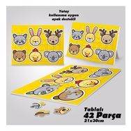 Asil Hobi Sevimli Hayvanlar-Ayı-Tavuk-Tavşan Yapboz-Ayak Destekli Çerçeveli 42 Parça Puzzle