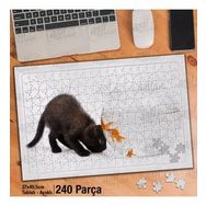 Asil Hobi Sevimli Siyah Tüylü Yavru Kedi-Süs Balığı Yapboz-Ayak Destekli Çerçeveli 240 Parça Puzzle