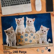 Asil Hobi Sevimli Yavru Kediler-Fincan-Mutfak Yapboz-Ayak Destekli Çerçeveli 240 Parça Puzzle