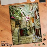 Asil Hobi Taş Ev-Merdivenler-Pembe Çiçekler Yapboz-Ayak Destekli Çerçeveli 240 Parça Puzzle