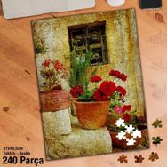 Asil Hobi Taş Merdiven-Saksıda Renkli Çiçekler Yapboz-Ayak Destekli Çerçeveli 240 Parça Puzzle