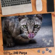 Asil Hobi Tekir-Sevimli Kedi-Kedi Dili-Hayvan Yapboz-Ayak Destekli Çerçeveli 240 Parça Puzzle