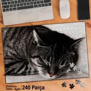 Asil Hobi Uyuyan Sevimili Kedi-Cat-Masum-Hayvan Yapboz-Ayak Destekli Çerçeveli 240 Parça Puzzle