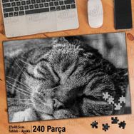 Asil Hobi Uyuyan Sevimli Kedi-Doğa-Tabiat-Cat Yapboz-Ayak Destekli Çerçeveli 240 Parça Puzzle