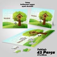 Asil Hobi Yeşil Ağaç Ev-Treehouse Yapboz-Ayak Destekli Çerçeveli 42 Parça Puzzle