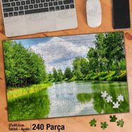Asil Hobi Yeşil Ağaçlar-Göl-Yansıma-Manzara Yapboz-Ayak Destekli Çerçeveli 240 Parça Puzzle