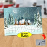 Asilmeydan 433889034 99 Parça Karlı Arazide Tahta Evler Puzzle Yapboz Tablo
