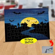 Asilmeydan 434481796 99 Parça Dolunaylı Gecede Uçan Yarasalar Puzzle Yapboz Tablo