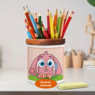 Asilmeydan 446685027 Pembe Tatlı Tavşan Ahşaplı Seramik Kalemlik