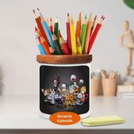 Asilmeydan 447486582 Hallowen Kostümlü İskeletler Ahşaplı Seramik Kalemlik