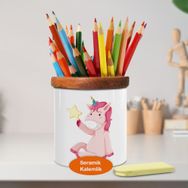 Asilmeydan 448338430 Yıldız Tutan Unicorn Ahşaplı Seramik Kalemlik