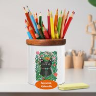 Asilmeydan 448869979 Yapraklar Arasında Siyah Kedi Ahşap Seramik Kalemlik