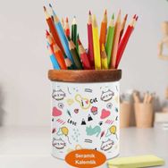 Asilmeydan 448909894 Kedi Sevgisi Desenleri Ahşap Seramik Kalemlik