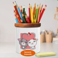 Asilmeydan 448946112 Kalp Kuyruklu Kedİler Ahşap Seramik Kalemlik