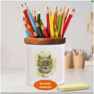 Asilmeydan 448969757 Sevimli Bakışlı Kedi Ahşap Seramik Kalemlik