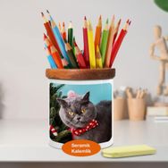 Asilmeydan 448975402 Papyonlu Huysuz Kedi Ahşap Seramik Kalemlik