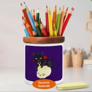 Asilmeydan 448979744 Mars Üstünde Kedi Ahşap Seramik Kalemlik