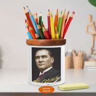 Asilmeydan 449022949 İleri Bakan Mustafa Kemal Atatürk Ahşap Seramik Kalemlik