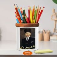 Asilmeydan 449277824 Takımlı Kalpaklı Mustafa Kemal Atatürk Ahşap Seramik Kalemlik