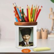 Asilmeydan 449355451 Kravatlı Lider Mustafa Kemal Ahşap Seramik Kalemlik