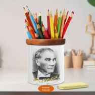 Asilmeydan 449358251 Karakalem Çizimli Mustafa Kemal Paşa Ahşap Seramik Kalemlik
