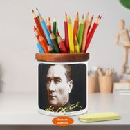 Asilmeydan 449392247 Mustafa Kemal Atatürk İmzalı Potre Ahşap Seramik Kalemlik