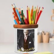 Asilmeydan 449393439 Gülümseyen Şık Mustafa Kemal Atatürk Ahşap Seramik Kalemlik