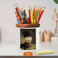 Asilmeydan 449416475 Kalpaklı Üniformalı Mustafa Kemal Paşa Ahşap Seramik Kalemlik
