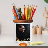 Asilmeydan 449439992 Karanlıkta Oturan Mustafa Kemal Ahşap Seramik Kalemlik
