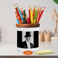 Asilmeydan 449732867 Silindir Şapkalı Kemal Atatürk Ahşap Seramik Kalemlik