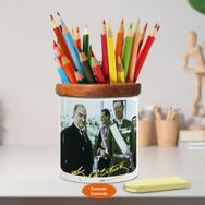 Asilmeydan 449732956 Mustafa Kemal Atatürk Ve Misafiri Ahşap Seramik Kalemlik