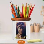Asilmeydan 449748749 Üniformalı Gazi Mustafa Kemal Atatürk Ahşap Seramik Kalemlik