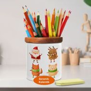 Asilmeydan 450372282 Yılbaşı noel Baba Ve Hayvanları Ahşap Seramik Kalemlik